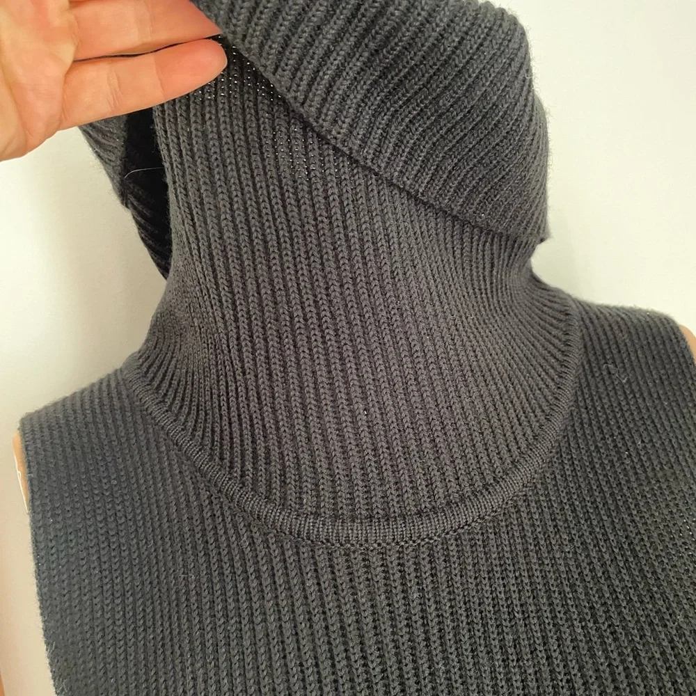 Wool mix black super cowl dress tunic Danier sleeveless - Picture 4 of 7